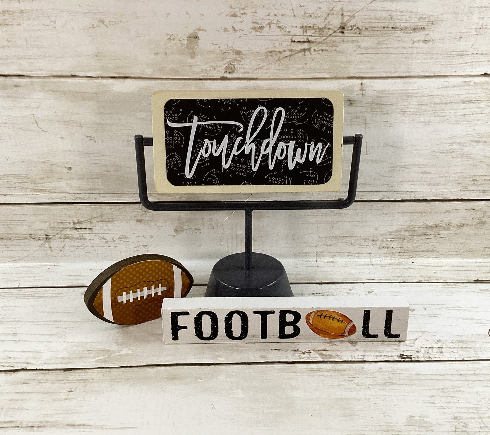 AGD Fall Decor - Football Touchdown Reversible End Zone Sign Tier Tray 3pc Set