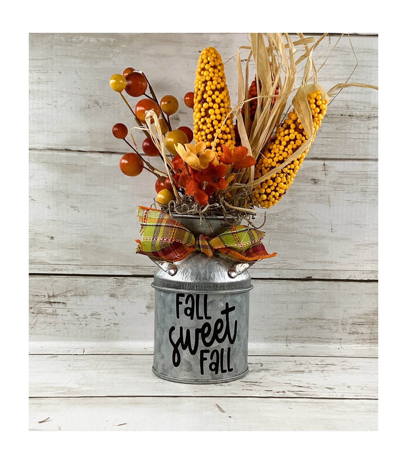 AGD Fall Decor - Fall Sweet Fall Galvanized Metal Milk Can Floral Display