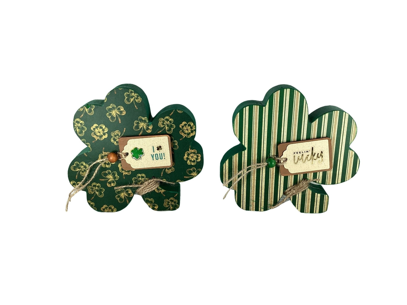 AGD Saint Patrick Decor - Chunky Wood Shamrock Sitter 2pc Set