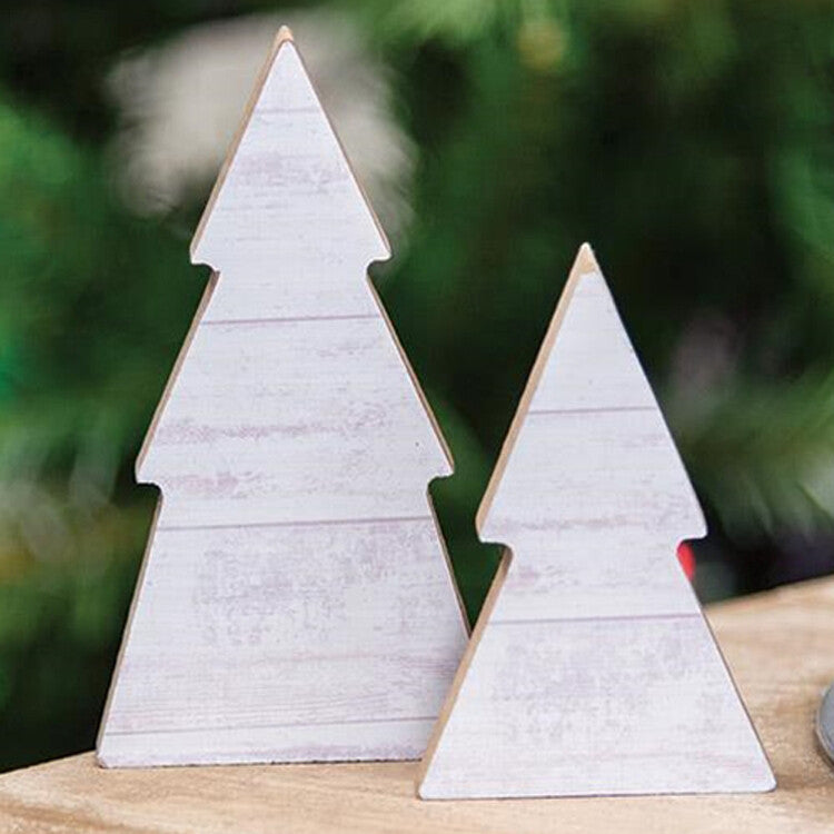 CWI Christmas Decor - White Shiplap Chunky Wood Trees 2pc Set