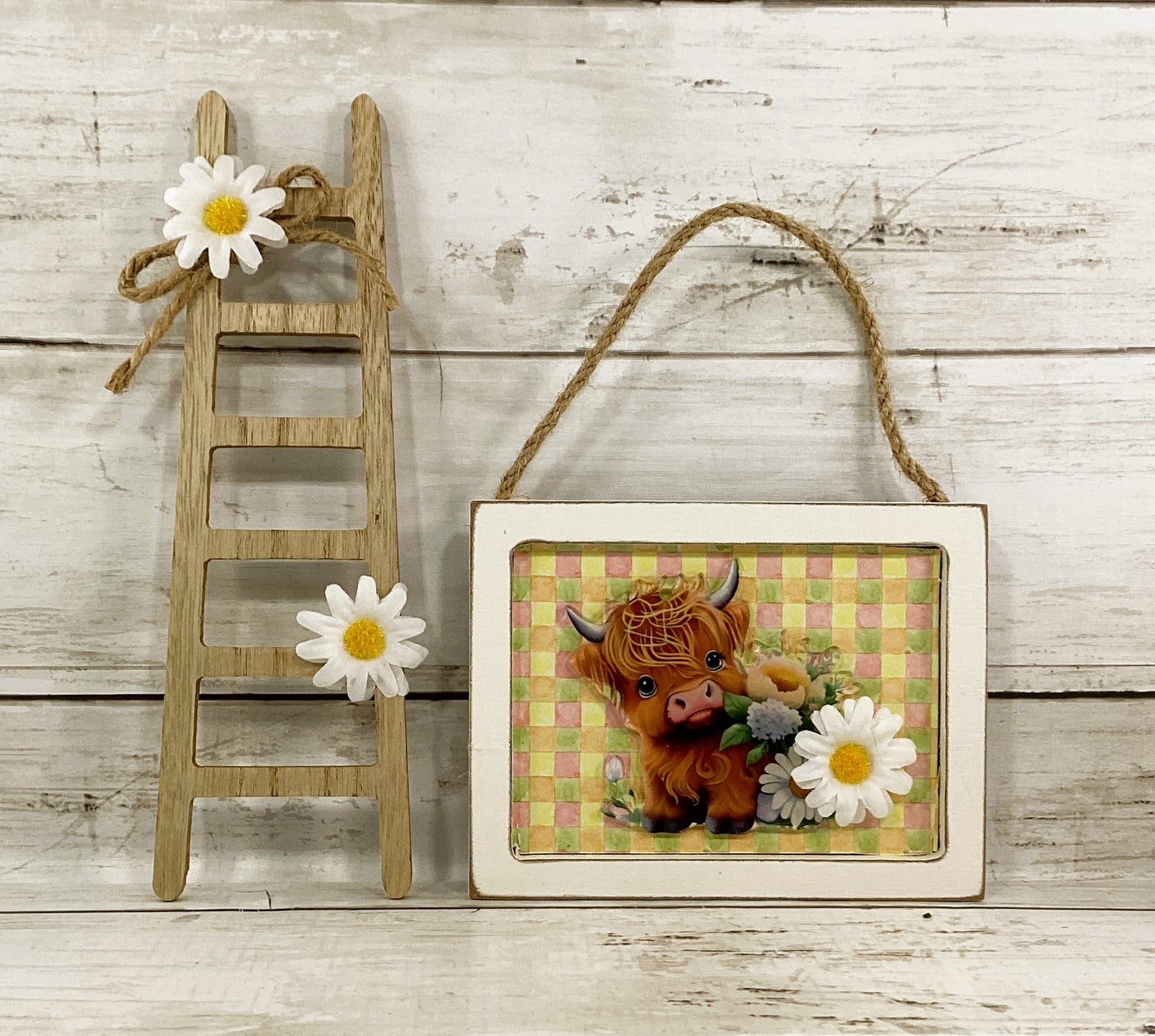 AGD Spring Decor - Daisy Sunshine Highland Cow Ladder Tier Tray 4pc