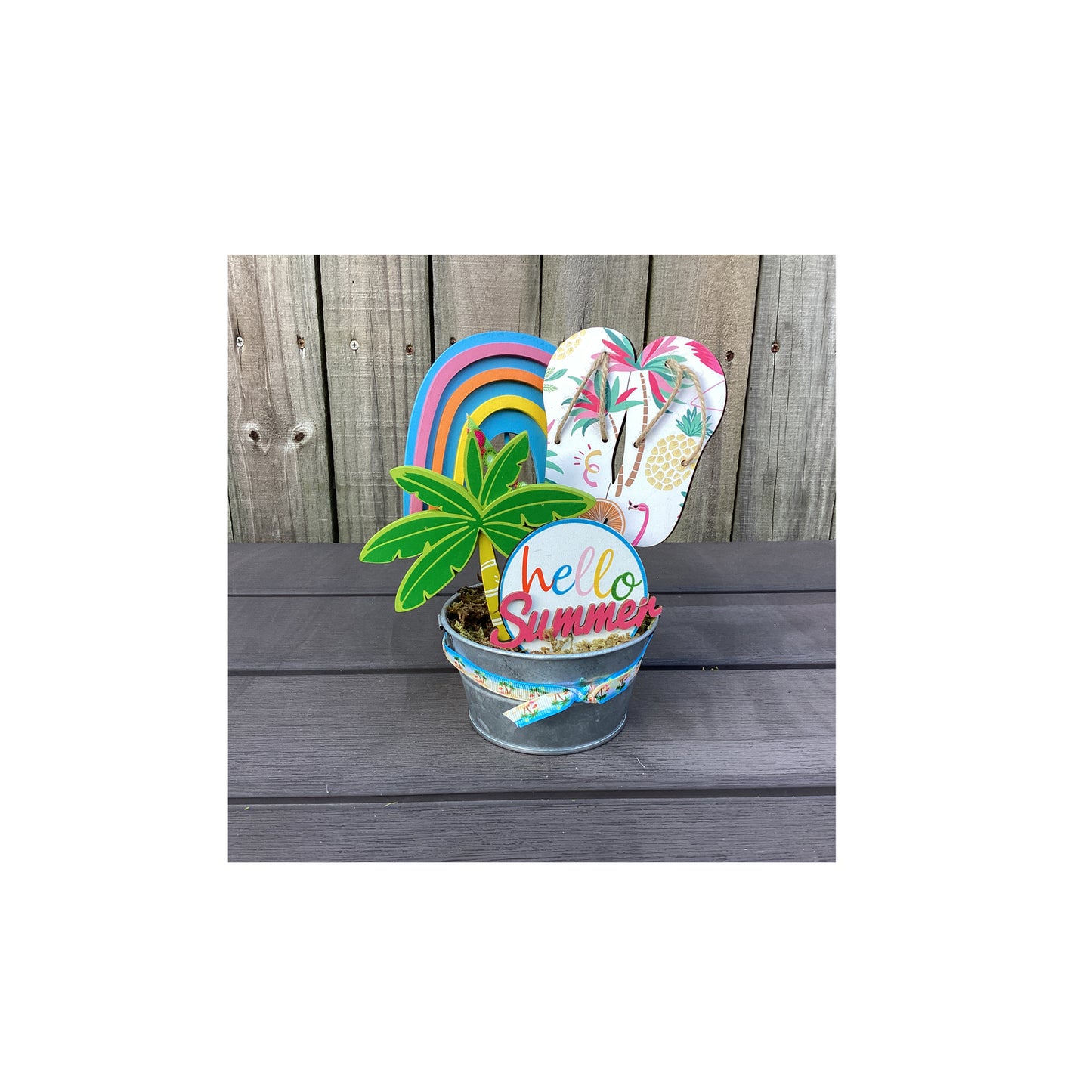 AGD Summer Decor - Hello Summer Beach Icon Galvanized Small Display