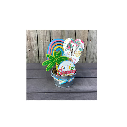 AGD Summer Decor - Hello Summer Beach Icon Galvanized Small Display