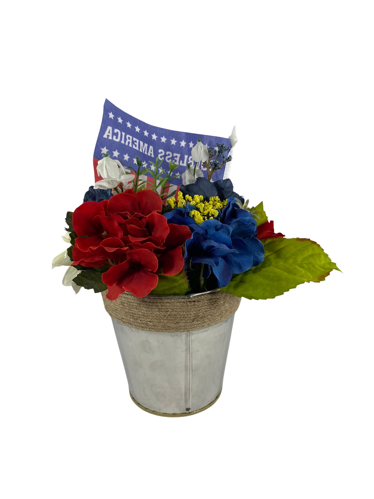 AGD Patriotic Decor  – God Bless Red White Blue Floral Centerpiece