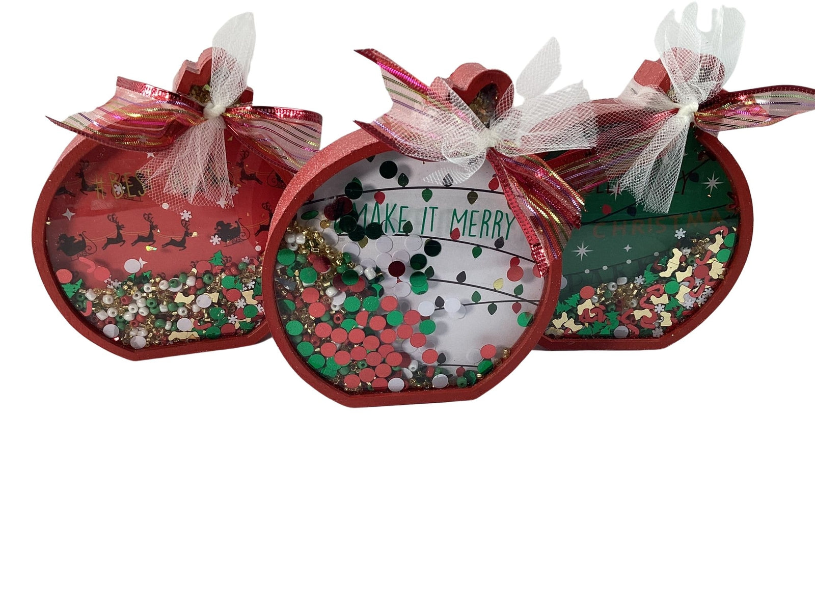 Christmas Decor -  Ornament Bulbs Chunky Wood Shaker Sitters 3pc Set