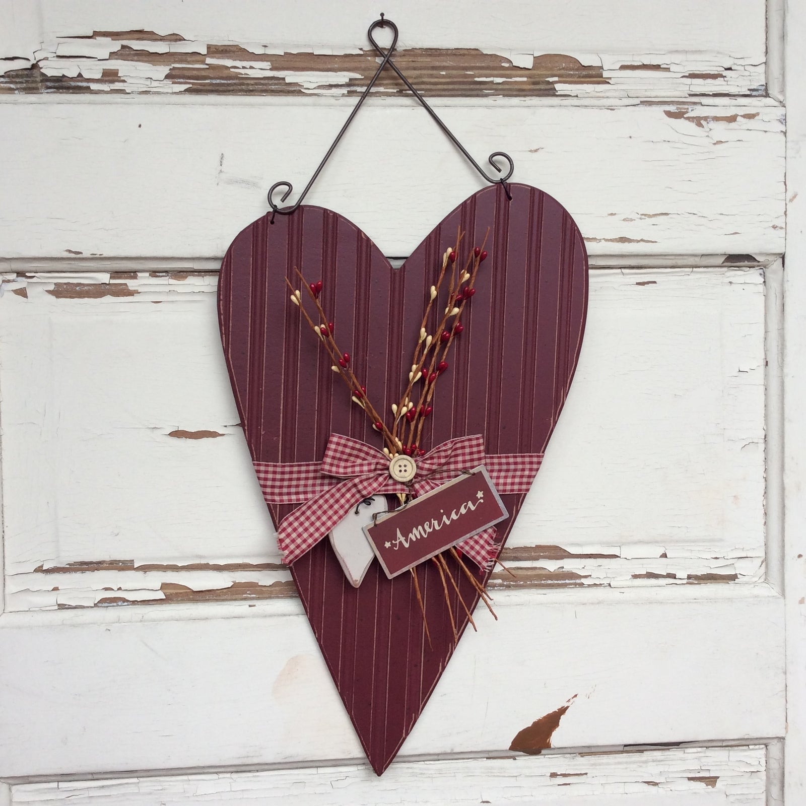 AGD Patriotic Decor – America Farmhouse Pipberry Wood Heart