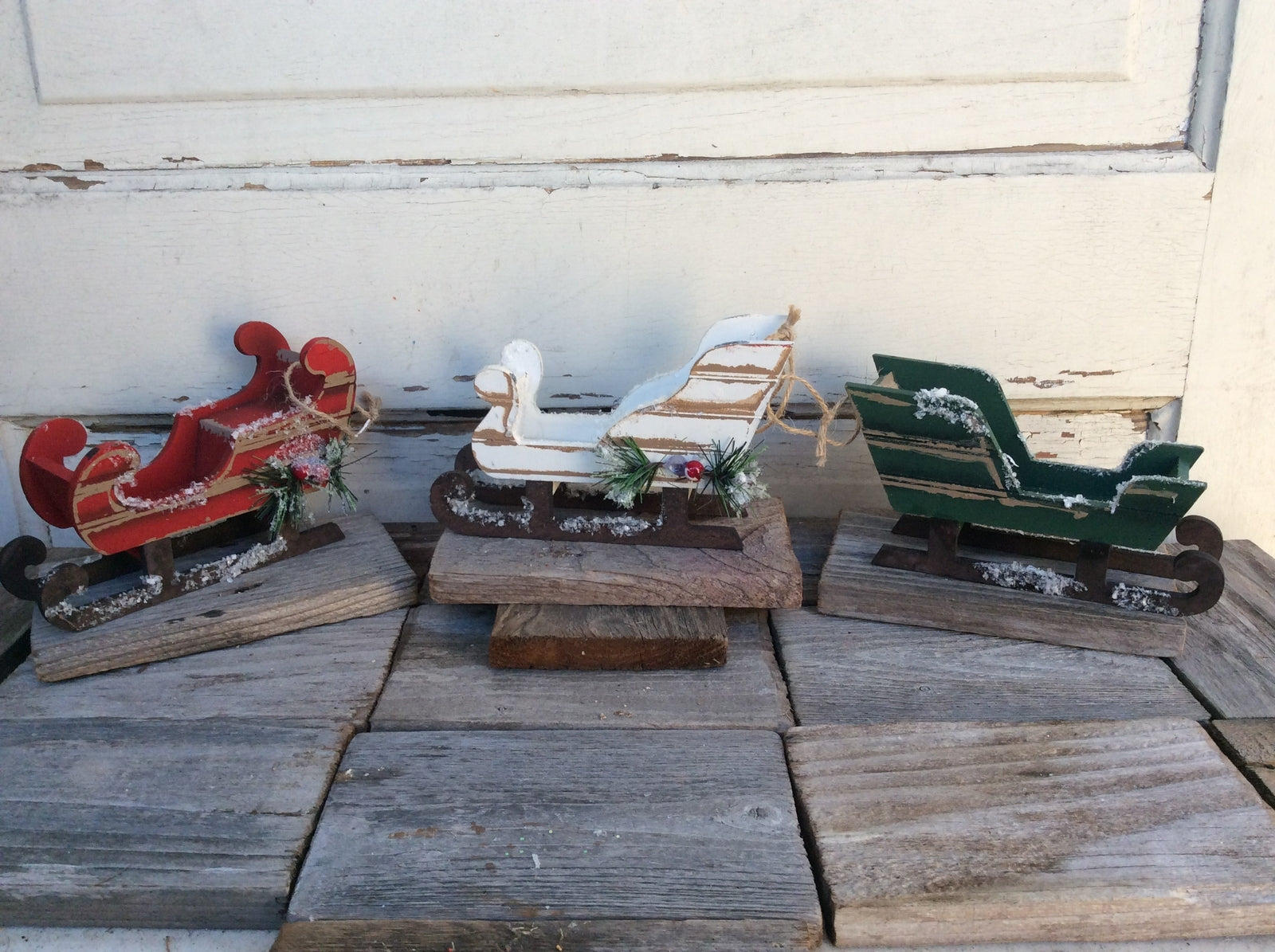 Gerson Christmas Decor - Prim Wood Sleds Sleigh 3pc Set