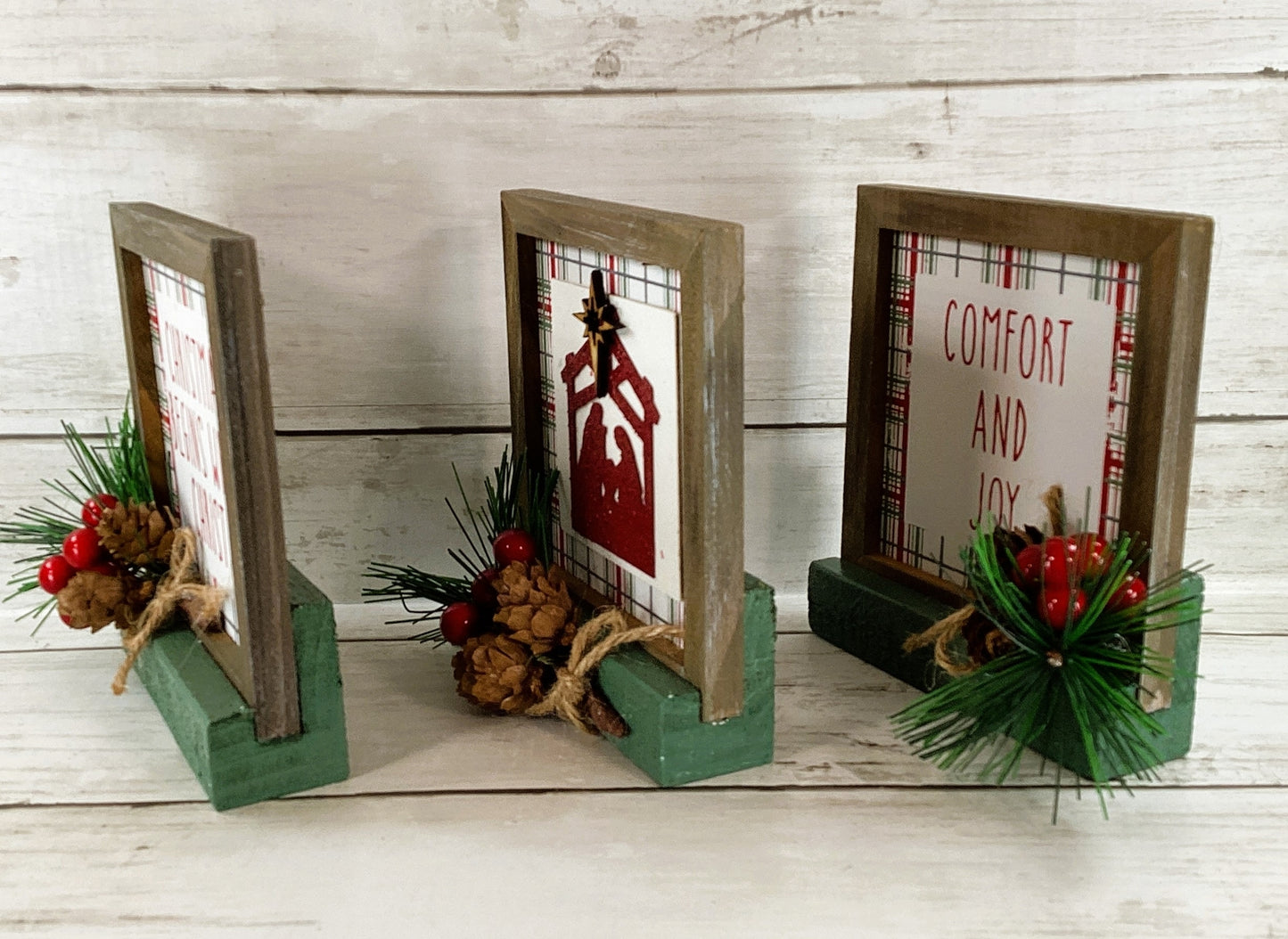 AGD Christmas Decor - Nativity Holy Family Manger Farmhouse Set 3pc