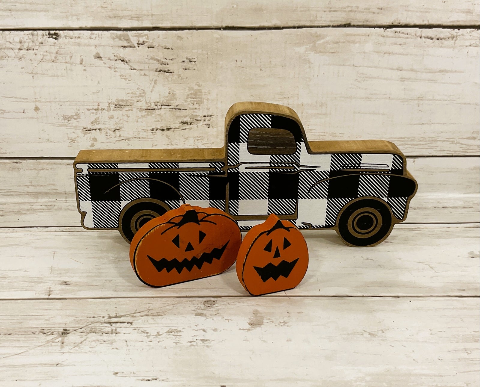 AGD Halloween Decor - Wood Truck Pumpkin Jack-o-lantern Tier Tray Decor