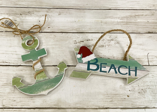 Youngs Christmas Decor - Santa Beach Anchor Ornaments 2pc Set