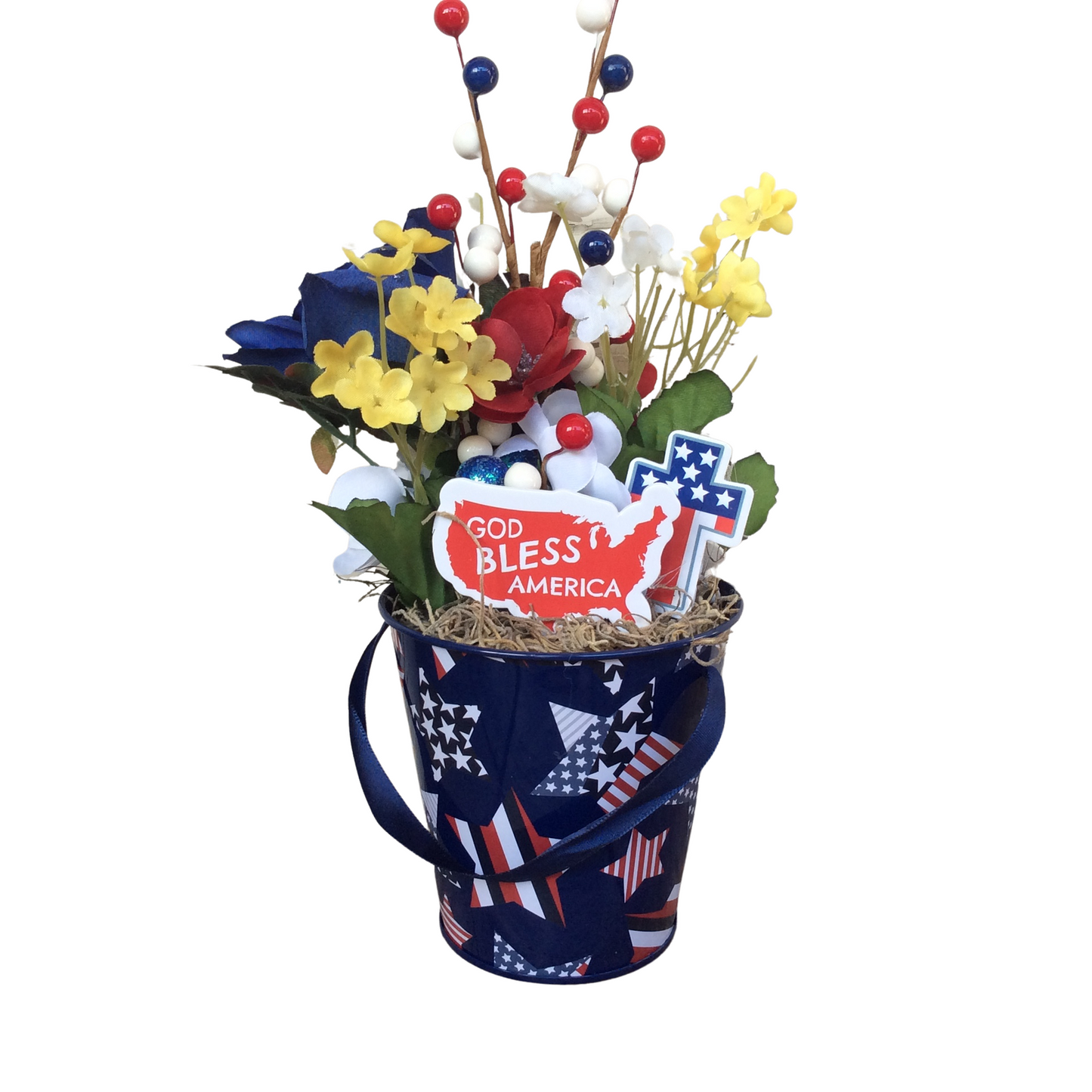 AGD Patriotic Decor - God Bless America Cross Small Floral Centerpiece