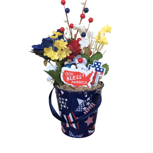 AGD Patriotic Decor - God Bless America Cross Small Floral Centerpiece