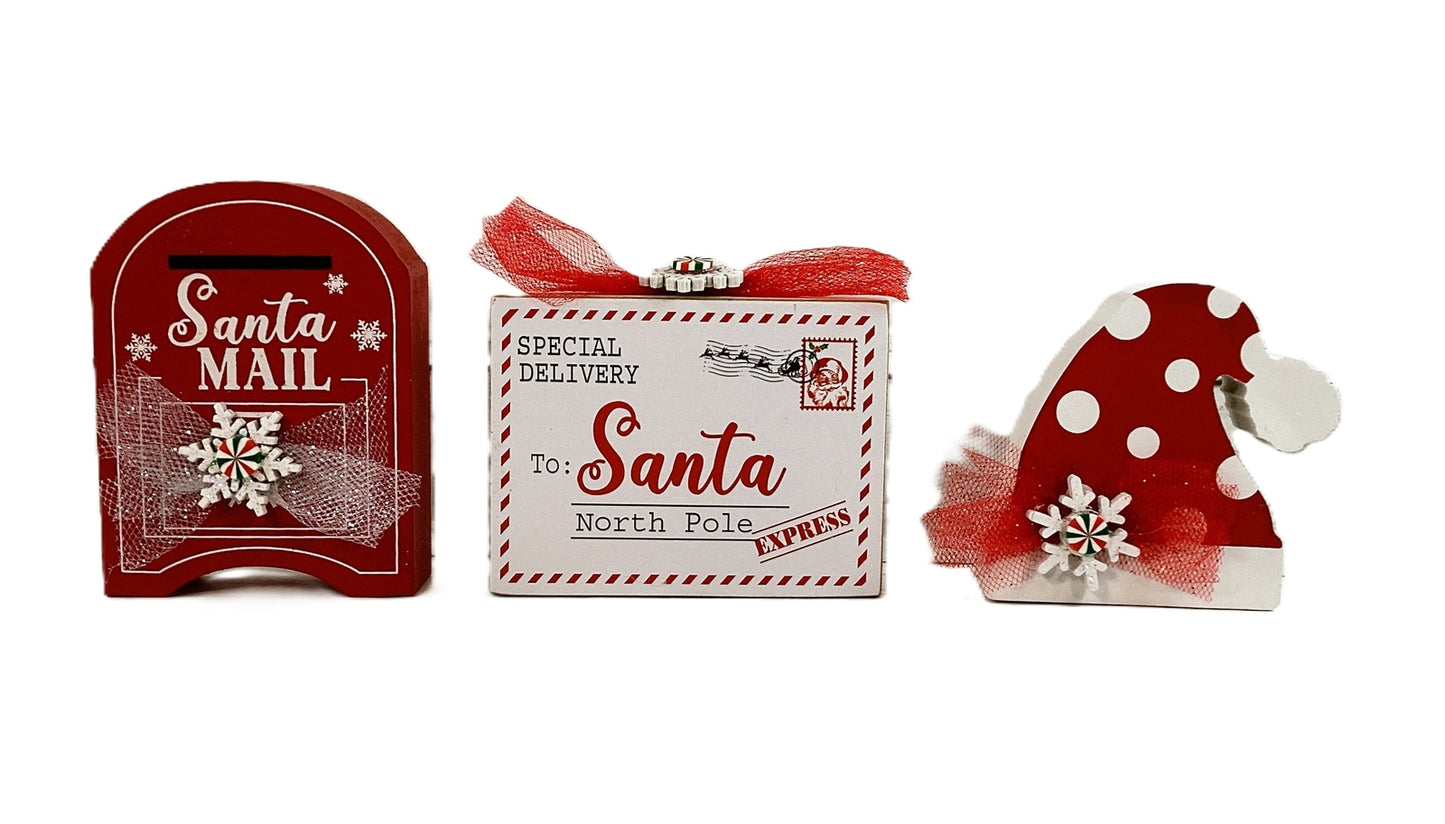 AGD Christmas Decor - Red White Mail Box North Pole Letter Santa Hat 3pc