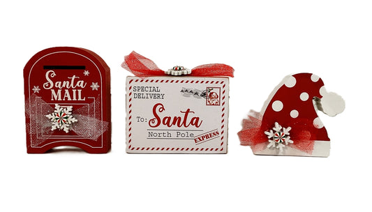 AGD Christmas Decor - Red White Mail Box North Pole Letter Santa Hat 3pc