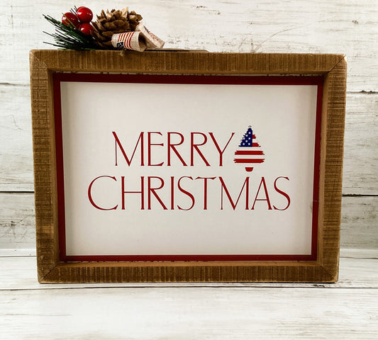 AGD Christmas Decor - American Patriotic Red White Blue Theme Inset Box Sign