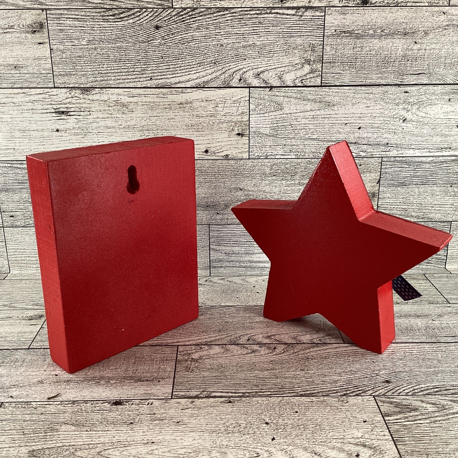 AGD Patriotic Decor - Veteran Block Sign Chunky Wood Star Sitter 2pc Set