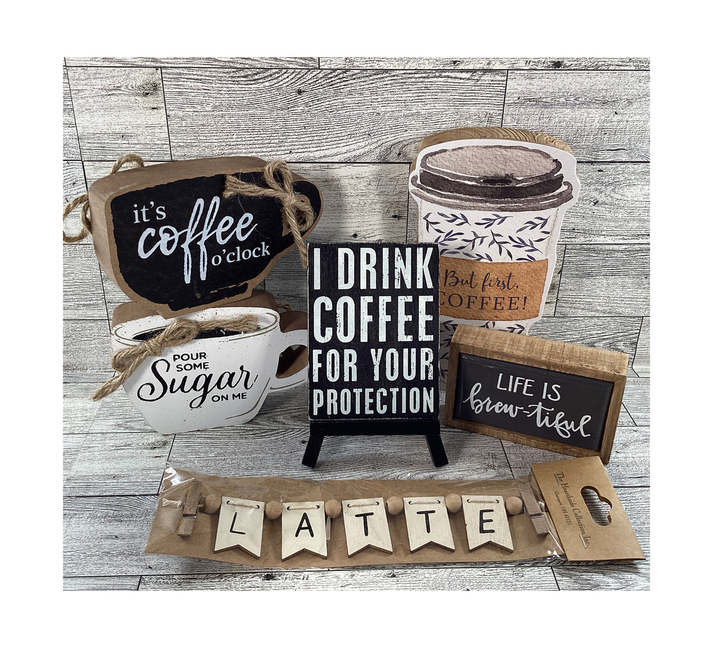 AGD  Home Decor - Coffee Latte Bar Sayings Tier Tray Bundle 6pc Set