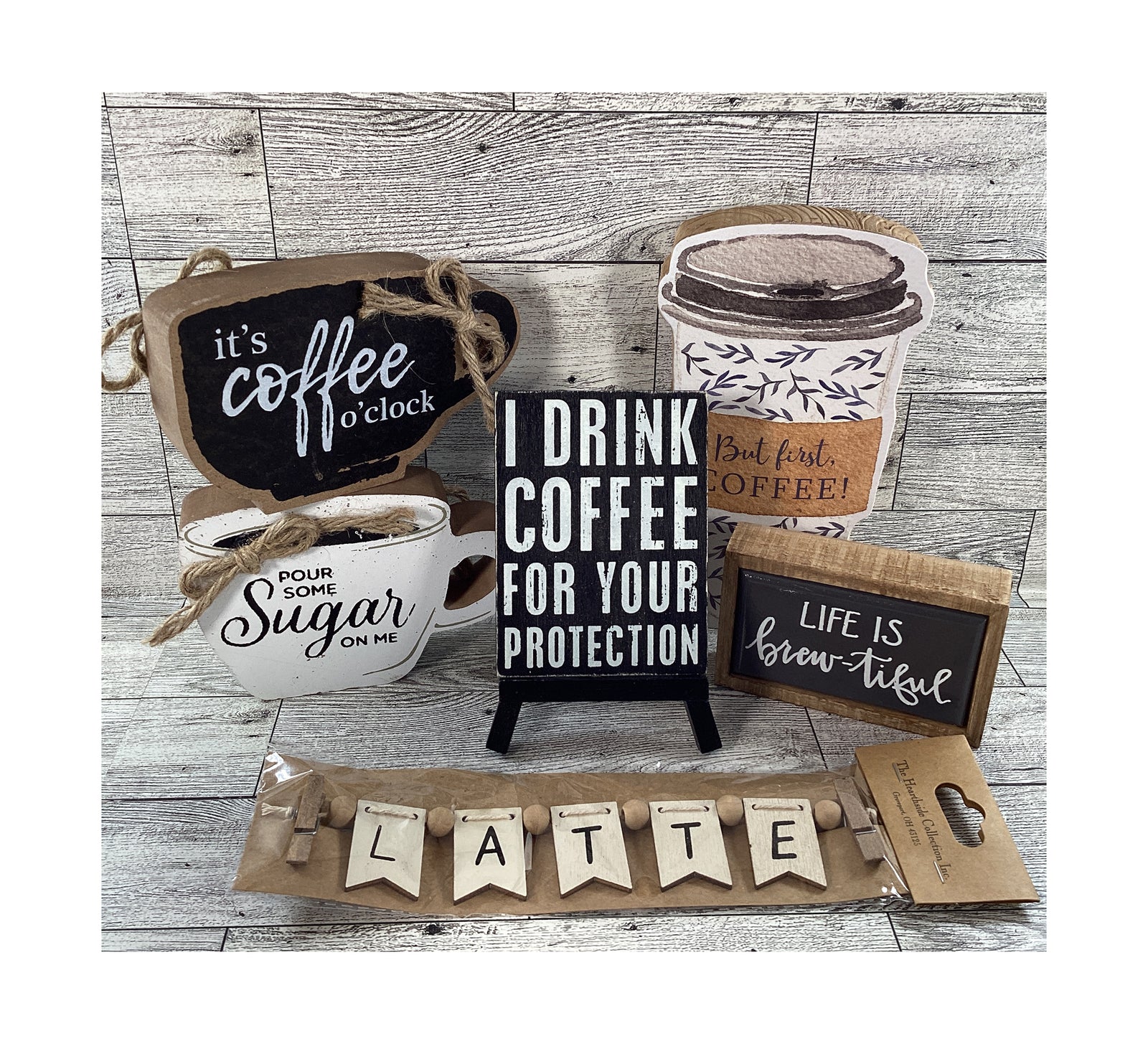AGD  Home Decor - Coffee Latte Bar Sayings Tier Tray Bundle 6pc Set