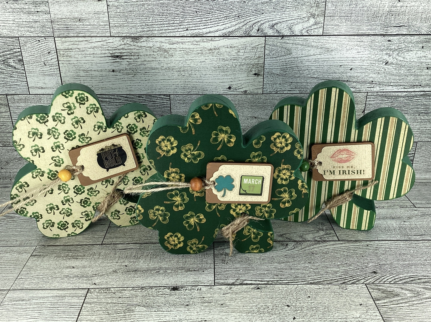 AGD Saint Patrick Decor - Chunky Wood Shamrock Sitter 3pc Set