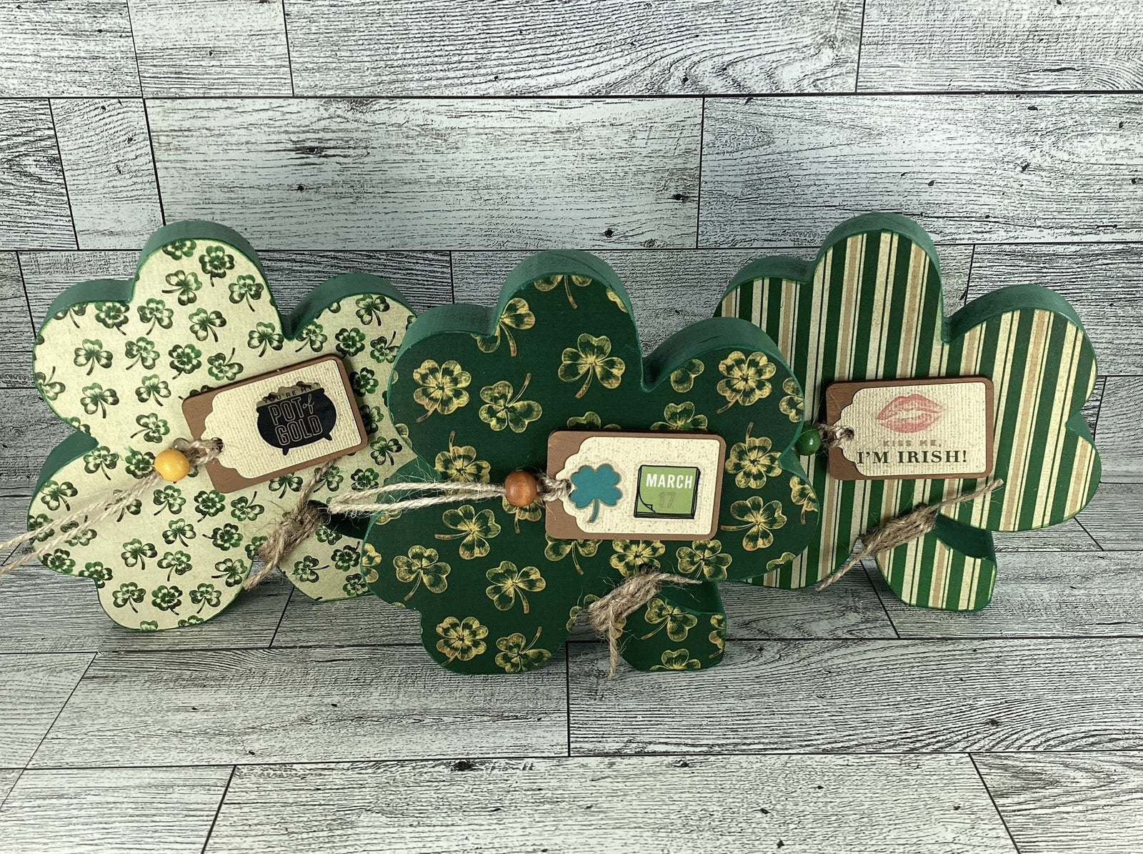 AGD Saint Patrick Decor - Chunky Wood Shamrock Sitter 3pc Set