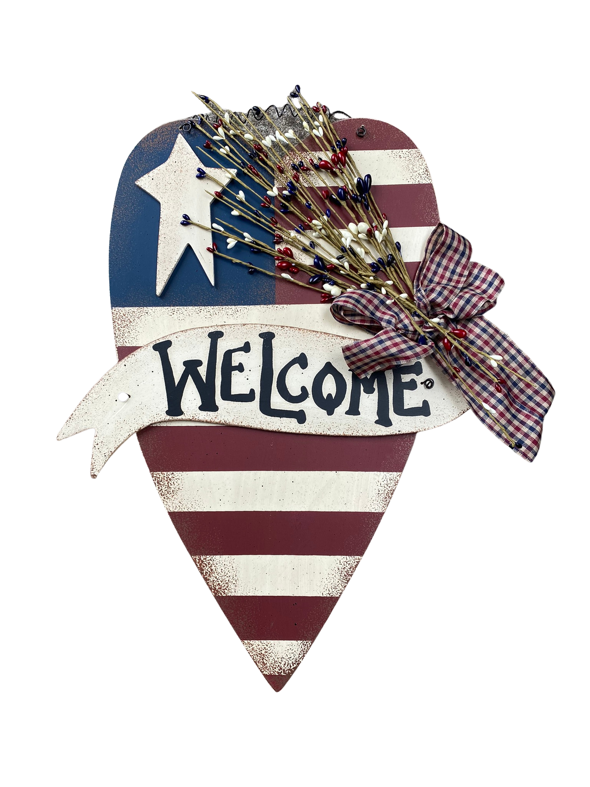 Patriotic Decor - Welcome Heart American Flag With Ribbon
