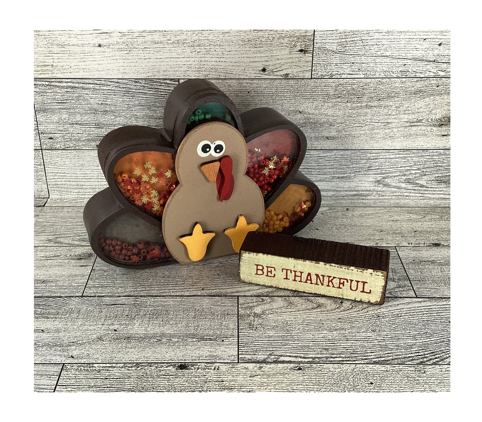 AGD Fall Decor -  Be Thankful Turkey Chunky Wood Shaker Sitter 2pc