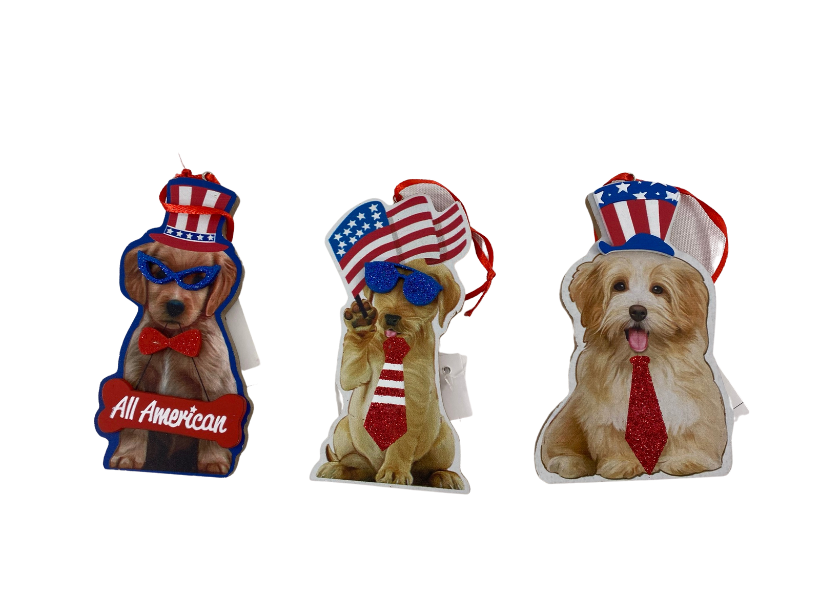 AGD Patriotic Decor - July 4th American Dog Ornaments 3pc Set
