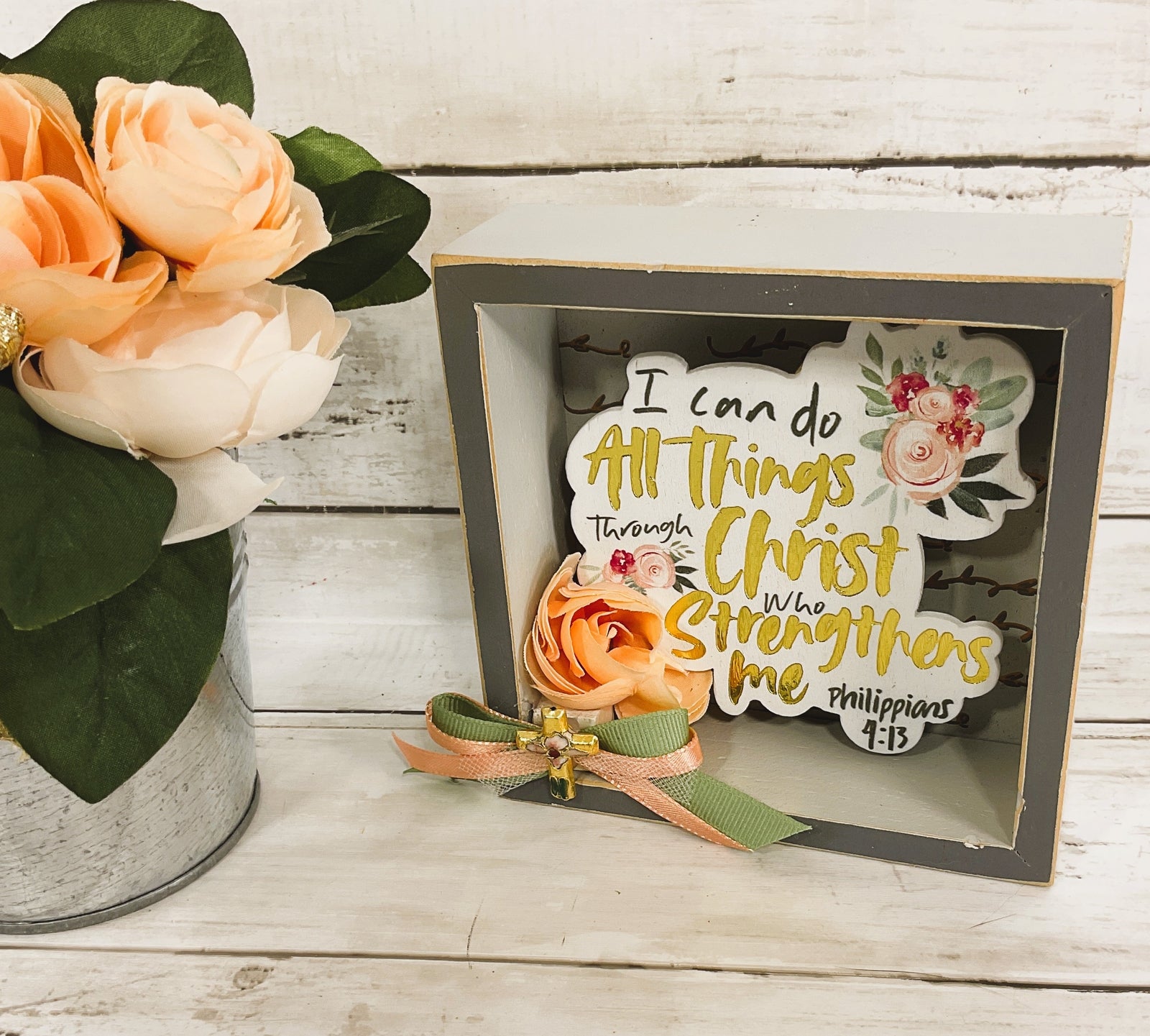 AGD Spring Decor - All Things Through Christ Flowers & Sign 2pc Display