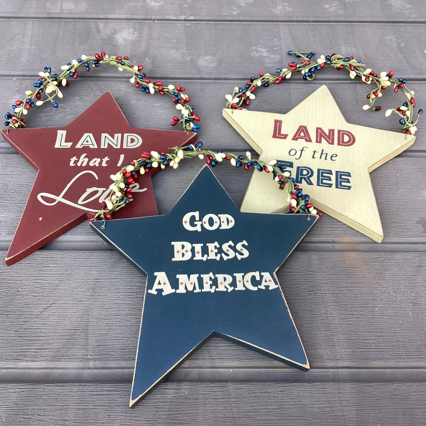 OWI Patriotic July 4th Decor - Large Prim Farmhouse Ornament Stars 3pc Set