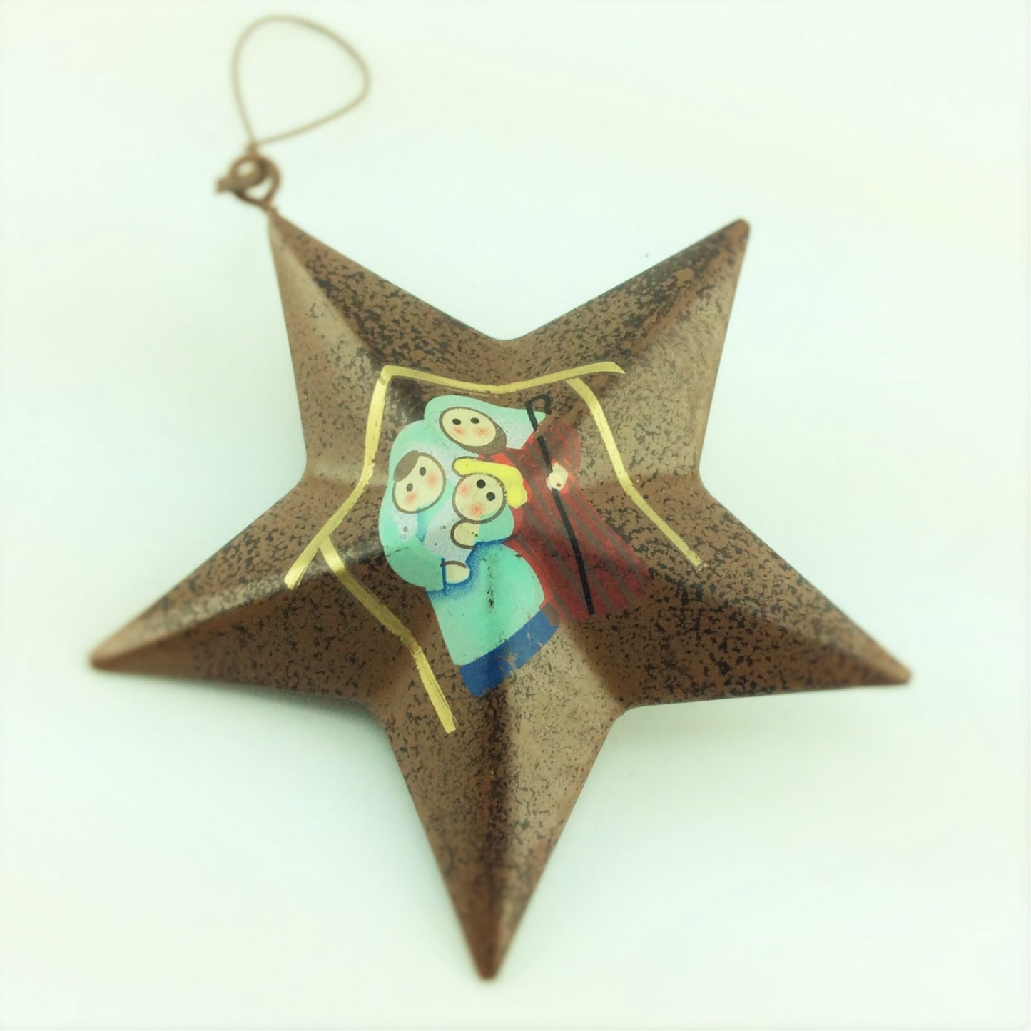 Christmas Ornament - Prim Hand-painted Nativity Holy Family Star 5pc