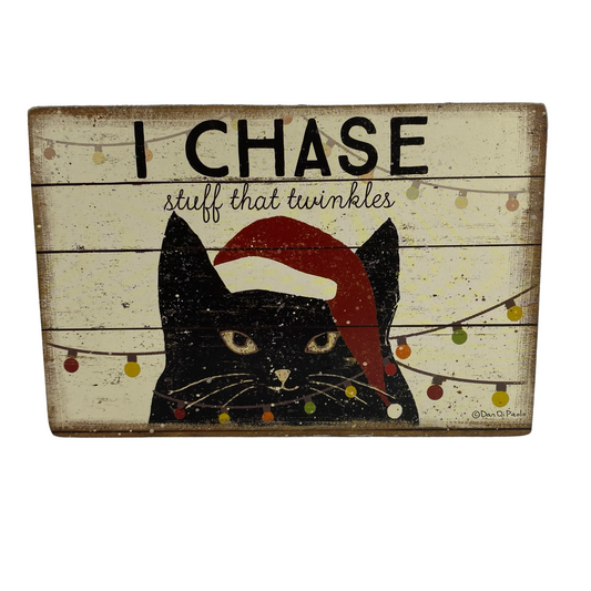 PBK Christmas Decor - I Chase Things That Twinkle Cat Box Sign