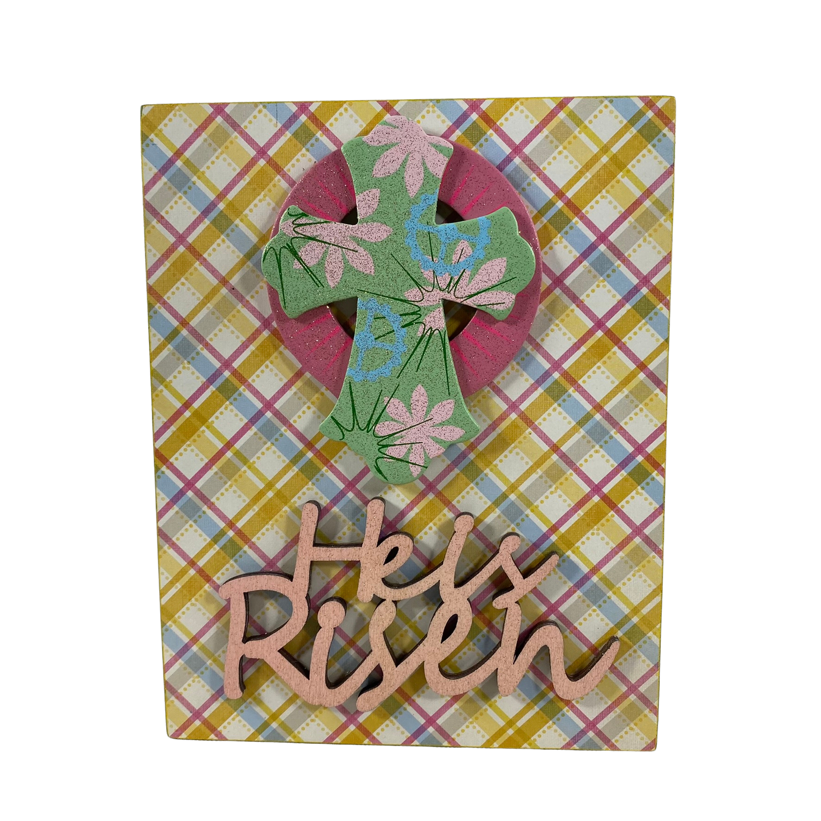 AGD Easter Decor - He Is Risen Cross Reversible Block Sign