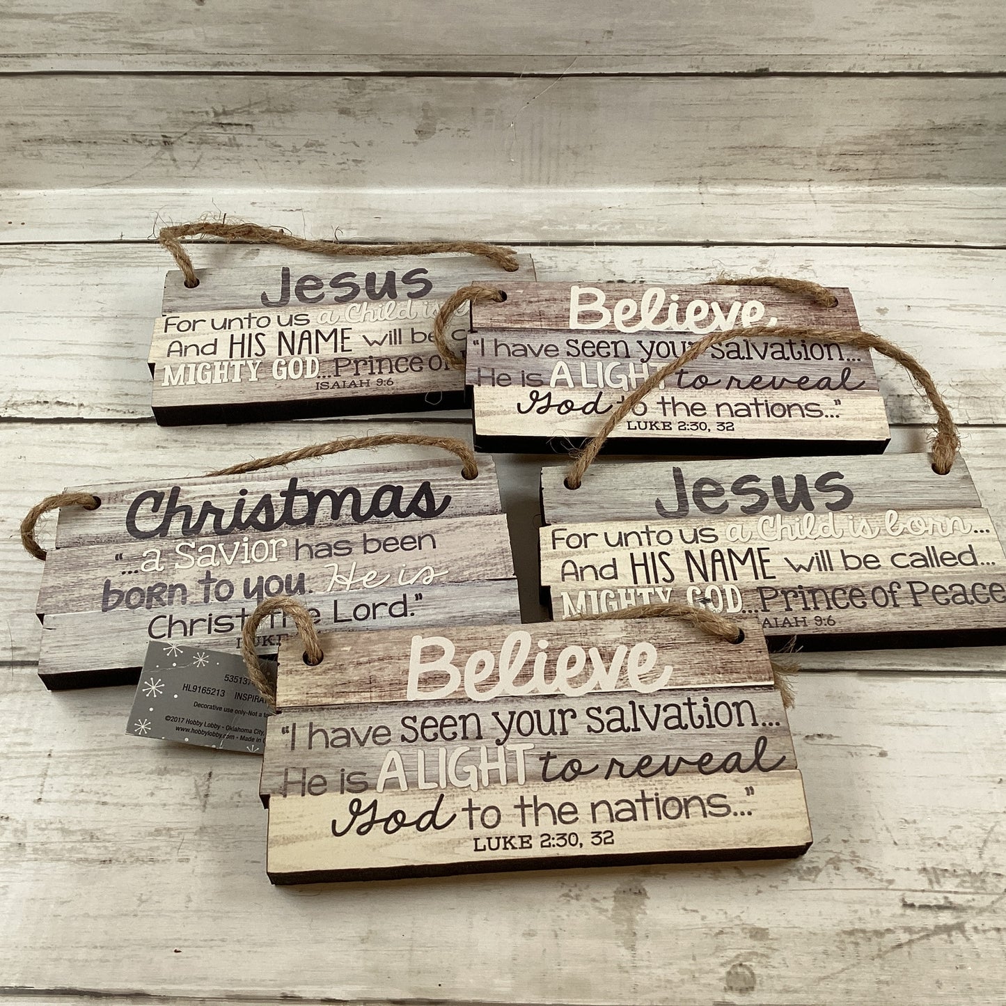 HL Christmas Decor - Prim Farm Bible Verse Ornaments 5pc