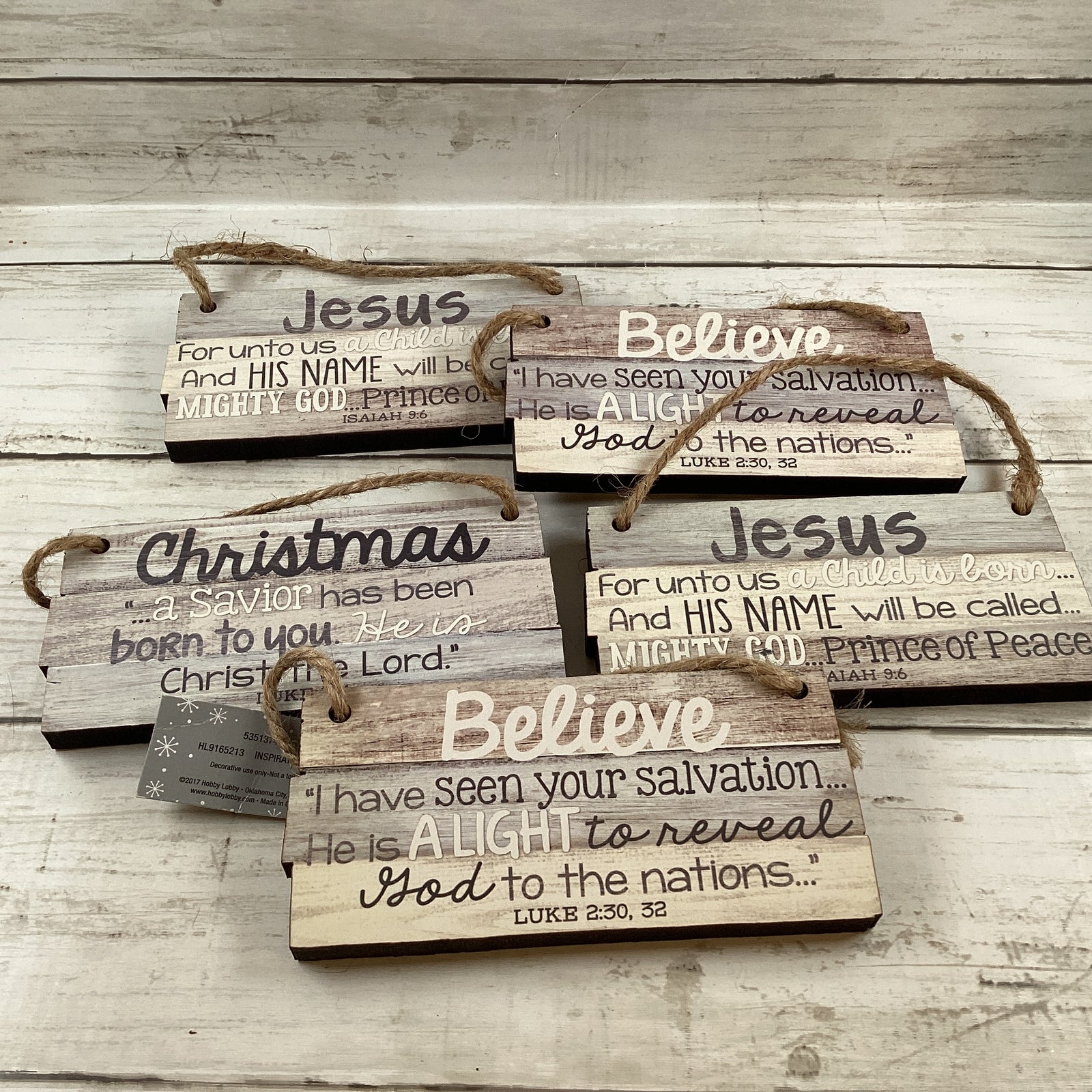 HL Christmas Decor - Prim Farm Bible Verse Ornaments 5pc