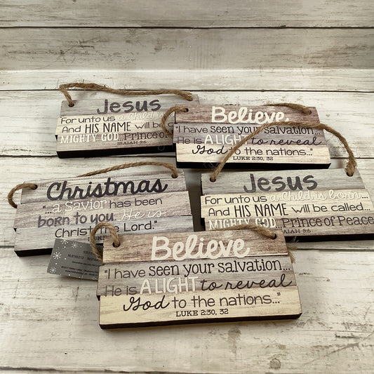 HL Christmas Decor - Prim Farm Bible Verse Ornaments 5pc