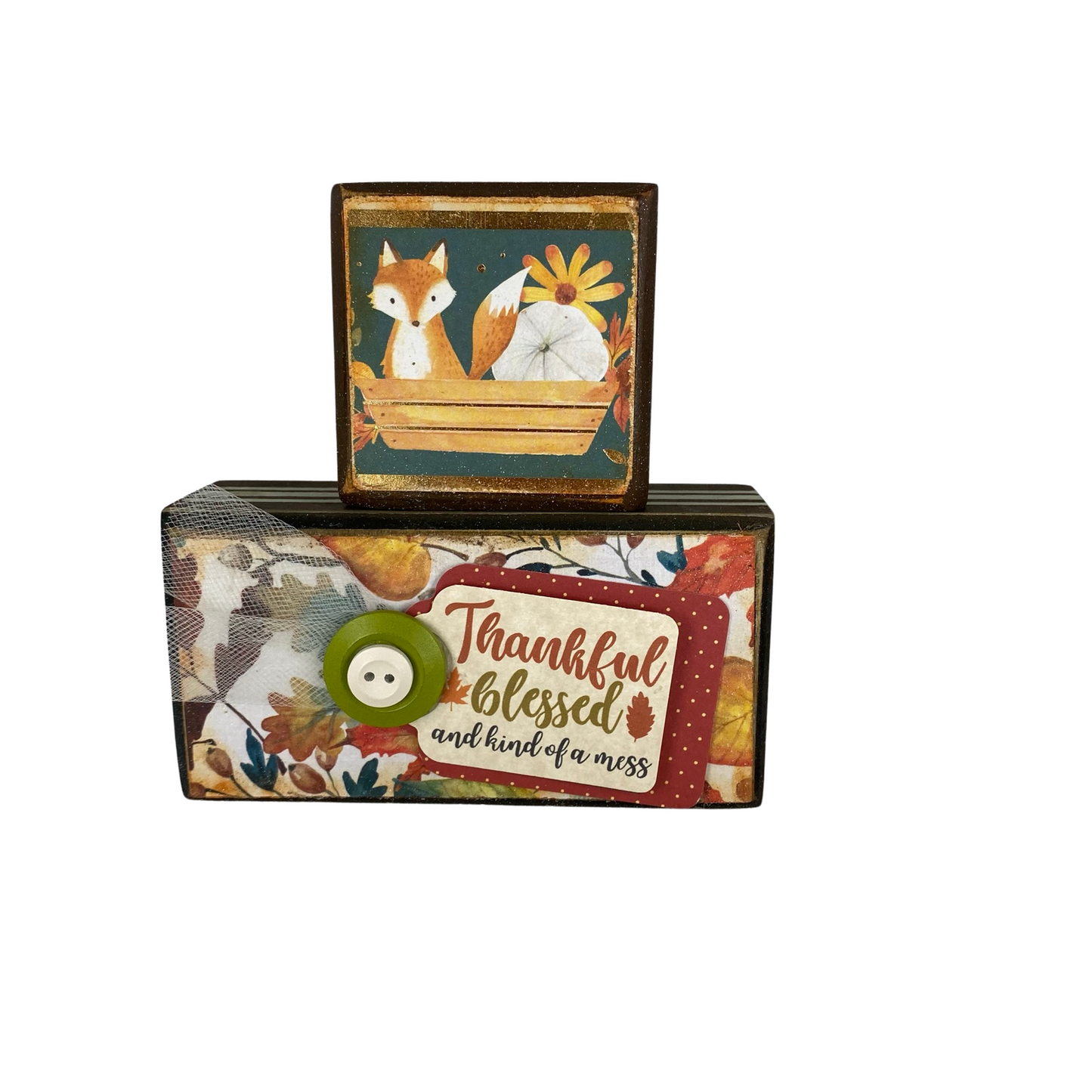 AGD Fall Decor - Blessed Pumpkin Spice Reversible Wood Stacking Blocks 2pc