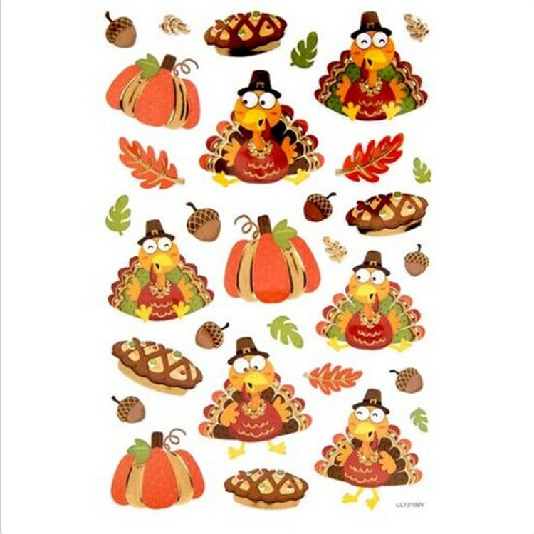 HL Fall Craft Supplies - Gold Foil Turkey Thanksgiving Stickers 2 PK