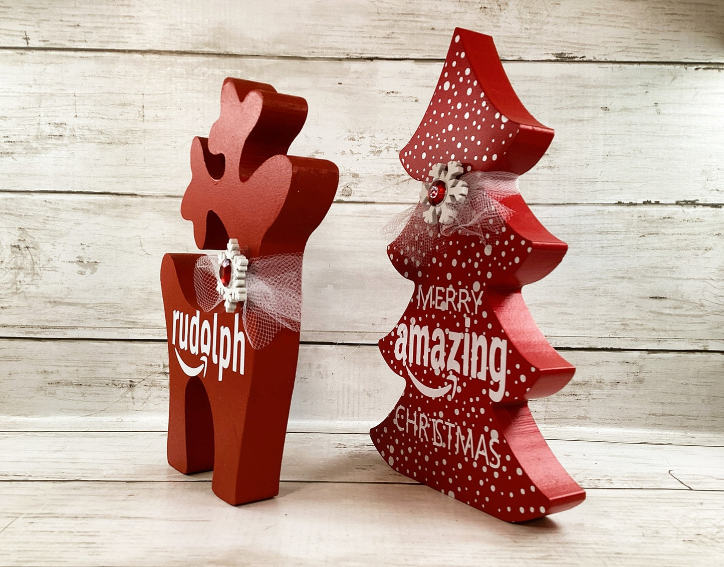 AGD Christmas Decor -  Red White Amazing Tree Rudolph Reindeer 2pc