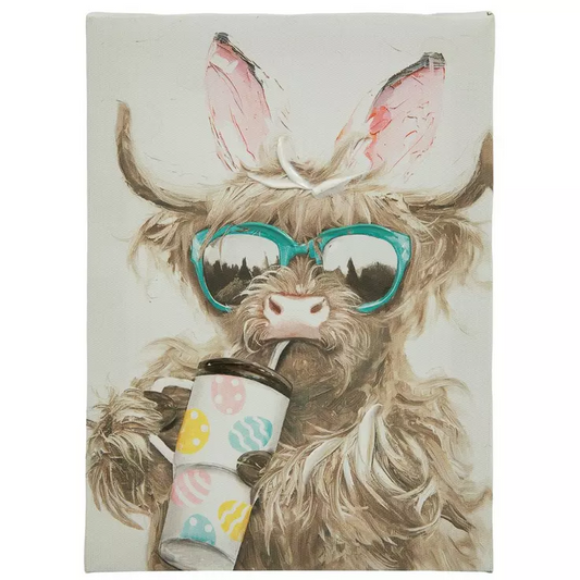 HL Easter Decor - Highland Cow Bunny Ears Canvas Wall Decor