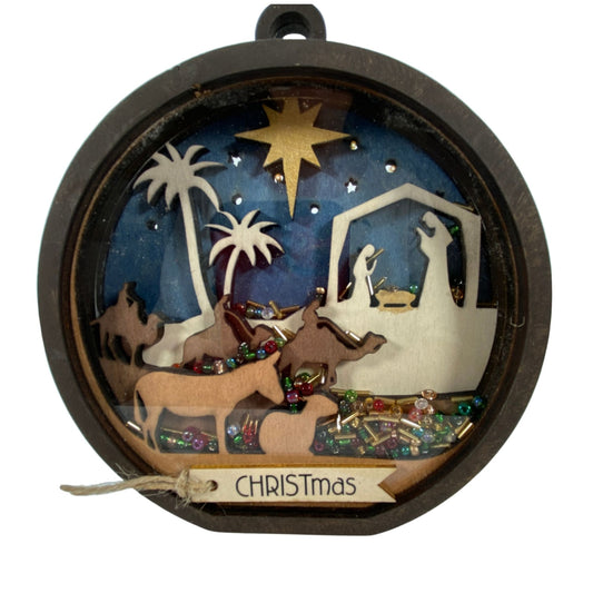 AGD Christmas Decor -  Nativity Layered Scene Chunky Wood Shaker