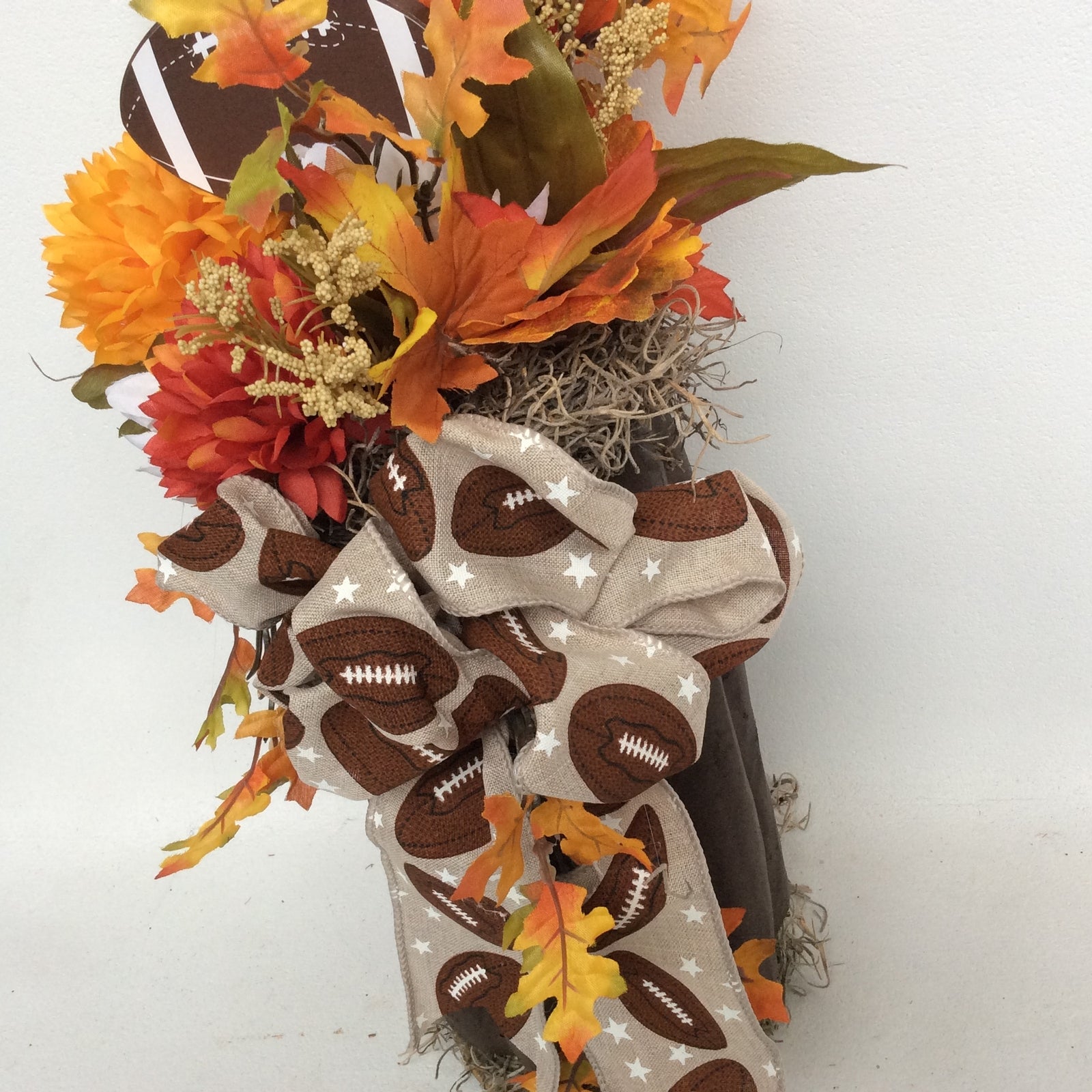 AGD Fall Decor - Football Mums Pumpkin Filled Artificial Floral Display