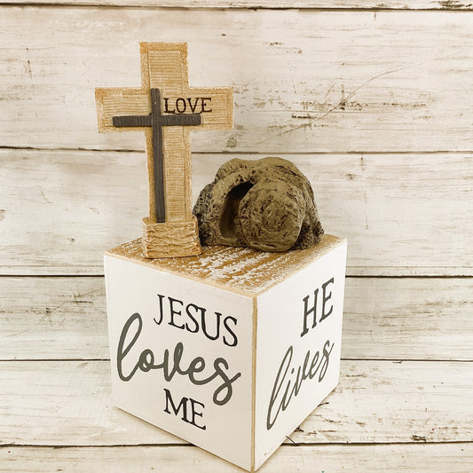 Easter Decor - Resurrection He Lives Risen Love Cross Tomb 3pc Set