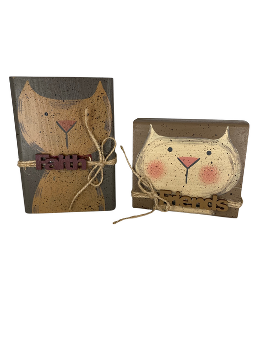 AGD Fall Decor - Primitive Faith Friends Stacking Cat Wood Blocks