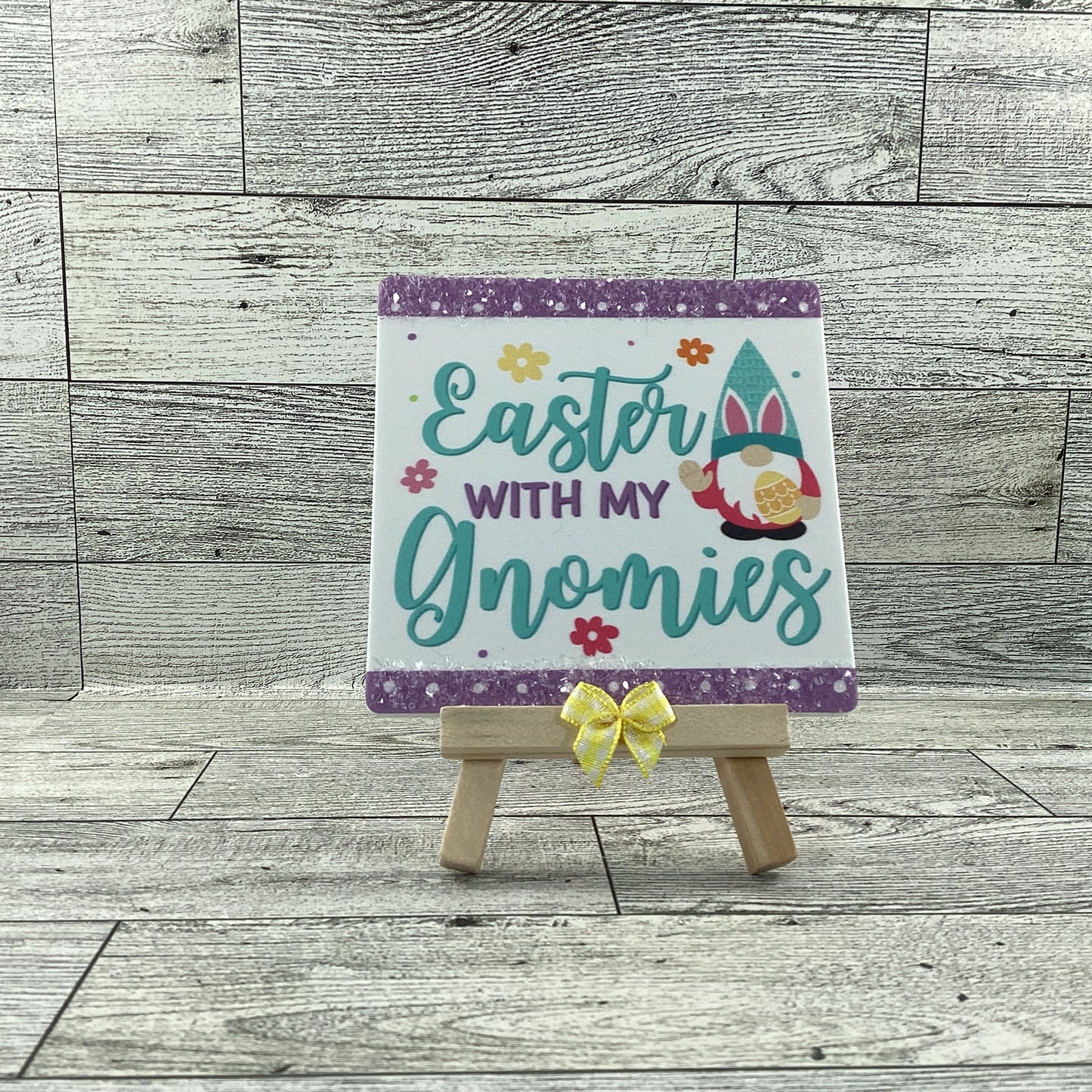 AGD Easter Decor - Resin Gnome Glitter Bunny Rabbit Tier Tray 4pc Set (D)