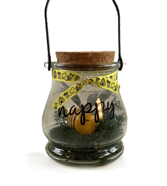 AGD Summer Decor - Bee Theme Happy Hanging Glass Jar