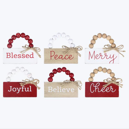 Youngs Christmas Decor - Farmhouse Bead Simple Ornaments 6pc Set