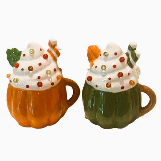 HL Fall Decor - Light Up Ceramic Pumpkin Mug Cupcakes 2pc Set