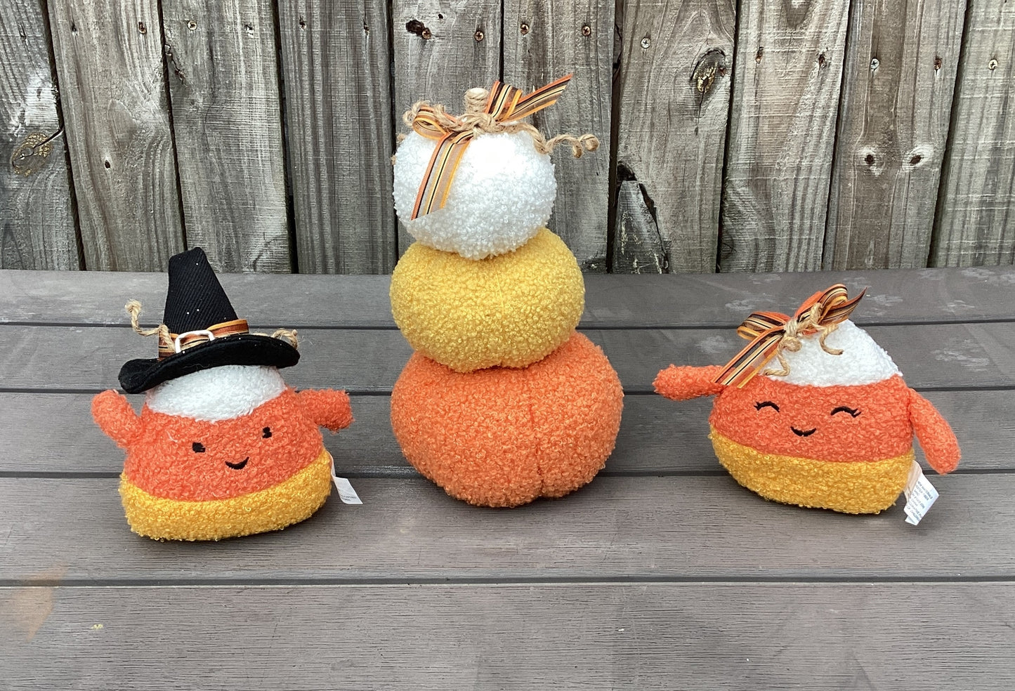 AGD Halloween Decor - Plush Chenille Candy Corn Stacking Pumpkin 4pc
