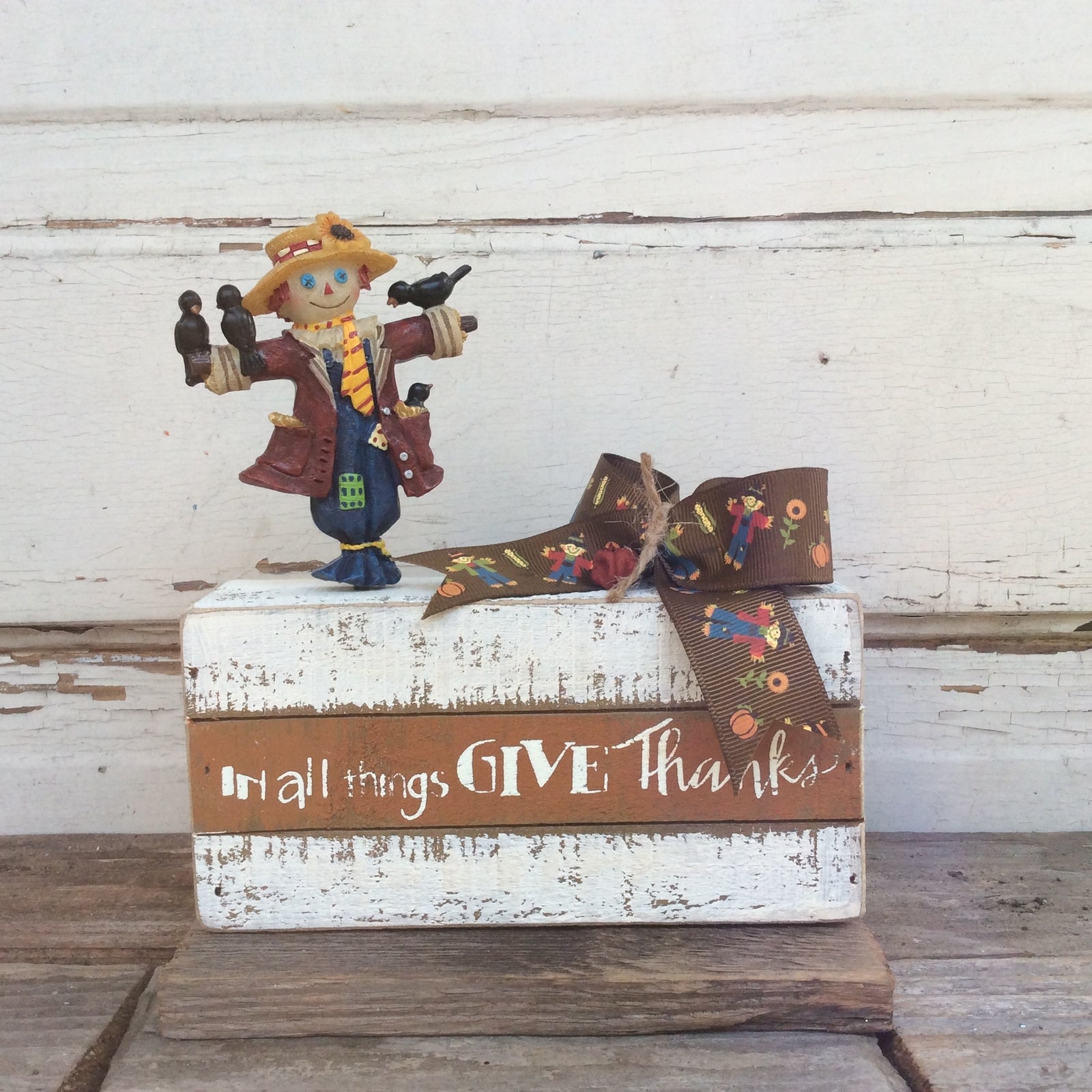 AGD Fall Decor - In All Things Give Thanks Scarecrow Box Sign