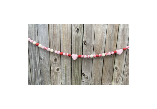 AGD Valentines Decor - Felt Balls and  Felt Heart Garland 5ft